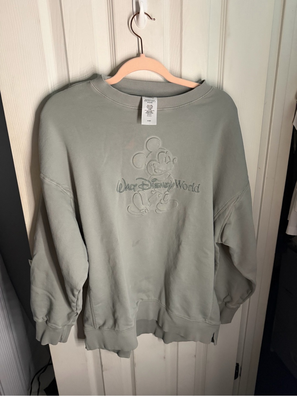 Disney Crewneck Sweatshirt in Sage Green with Embossed Mickey